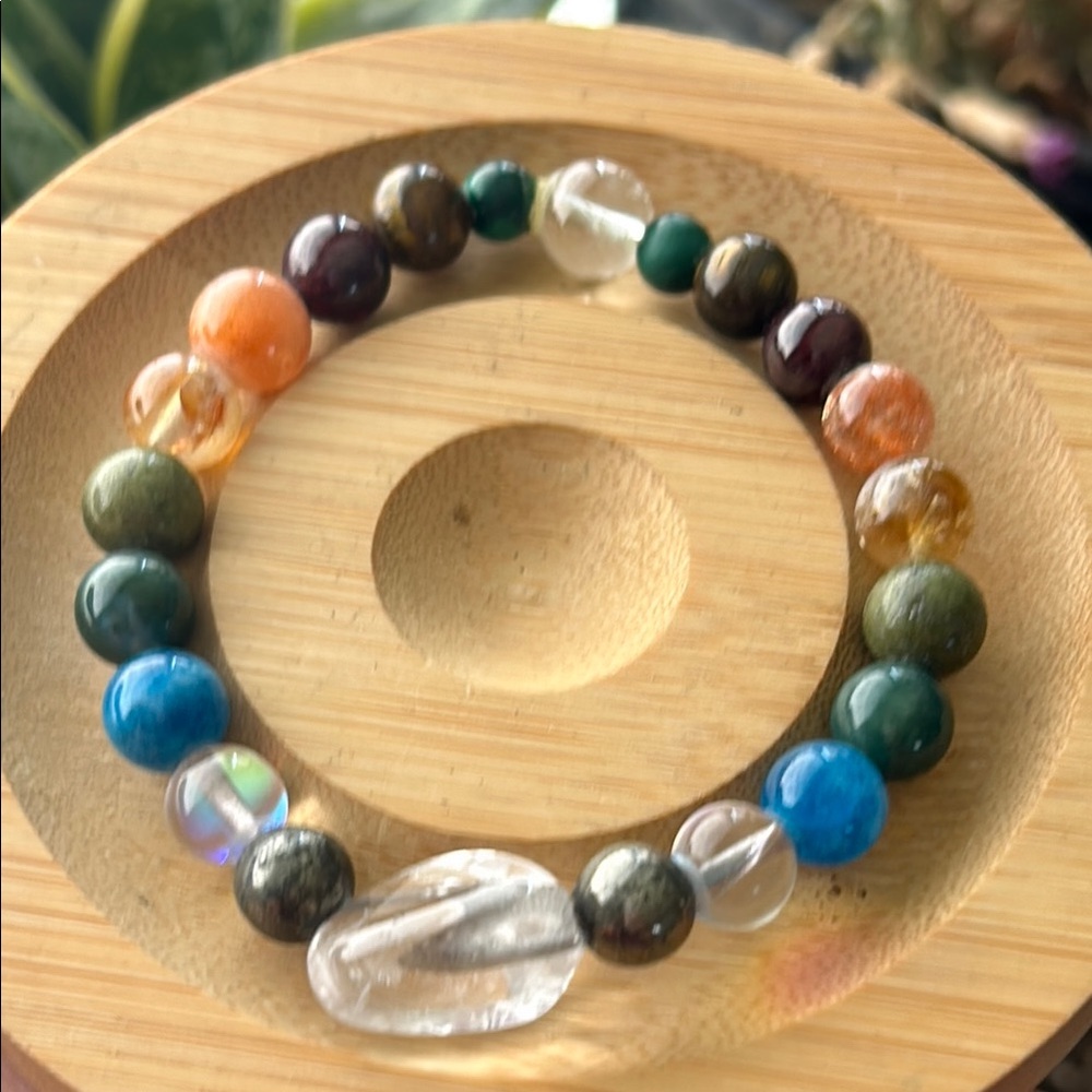 Handmade Citrine Garnet Blue Apatite Sunstone Tigers Eye Crystal Beaded Bracelet